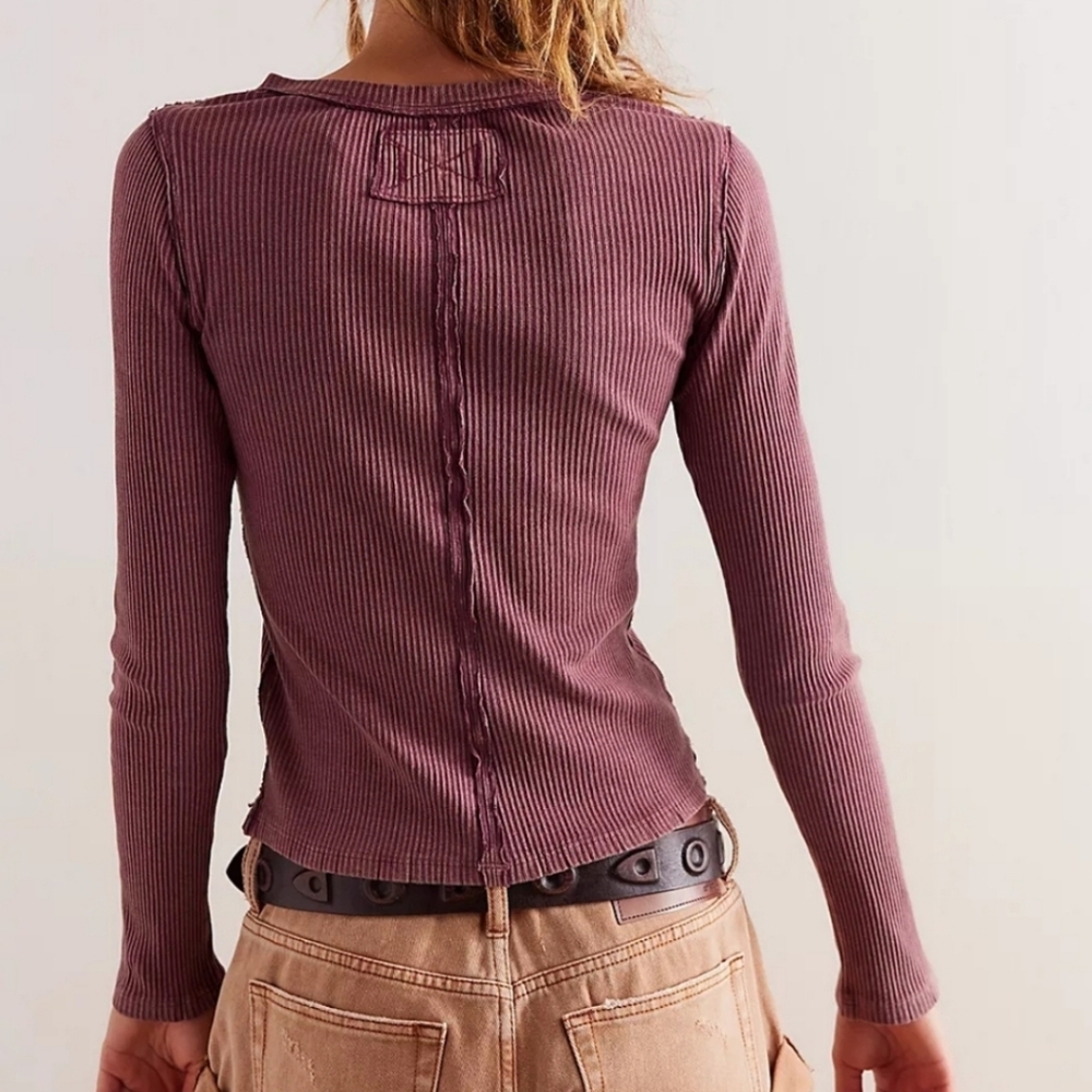 New Free People We The Free Ribbed Slim Cardigan Button Front Minimalist Y2K 90s - Picture 9 of 12